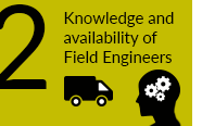 A graphic including text which reads '2 - Knowledge and availability of Field Engineers'