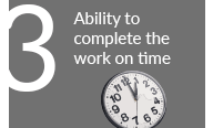 A graphic including text which reads '3 - Ability to complete the work on time'