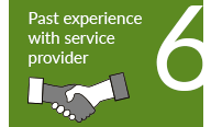 A graphic including text which reads '6 - Past experience with service provider'