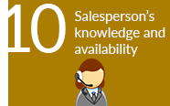 A graphic including text which reads '10 - Salesperson's knowledge and availability'